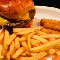 Hamburger And French Fries · Hamburguesa, papas fritas. Consuming raw or undercooked meats may increase your risk of food...