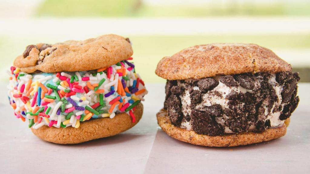 Cookie Ice Cream Sandwich · Choose 2 flavored cookies, Choose 1 ice cream flavor and toppings are extra $0.60.
