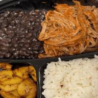 Abuela Beef Mechada · Beef flank, rice, sweet plantain, black bean.