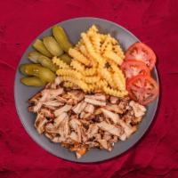 Chicken Shawarma Plate · Served with a combination of roasted lamb and beef meats, topped on a bed of rice. Served wi...