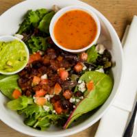 Casa Salad · mixed greens, tomato, applewood smoked bacon, bleu cheese crumbles, & a side of guacamole