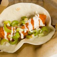 Buffalo Chicken Taco · fried chicken tossed in buffalo sauce with diced celery & jalapeño ranch