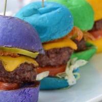 Rainbow Sliders · Choice of beef, crispy chicken or veggie burger. Five classic mini burgers served on five co...