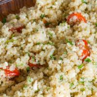 Greek Quinoa · Quinoa, feta cheese, green onions, cherry tomatoes, dill, lemon juice and parsley with our G...