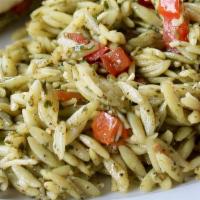 Basil Balsamic Orzo · Orzo pasta, diced Roma tomatoes, fresh parmesan cheese tossed with our basil-balsamic vinaig...