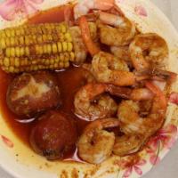 Shrimp Plate (Large) · 1 lb Large Shrimps with corn and potato.