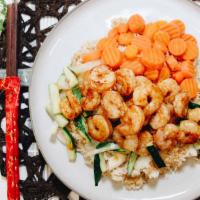 Shrimp Hibachi · Grilled to perfection in our tasty homemade teriyaki sauce. Served over a bed of fried rice ...
