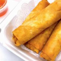 Spring Rolls (4Pcs) · Fried rolls stuffed with cabbage, carrots, glass noodles. Served with a sweet chili dipping ...