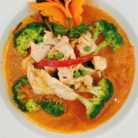  “Panang Curry ” · Sweet Panang curry coconut sauce bell peppers, carrots, green peas, and broccoli.