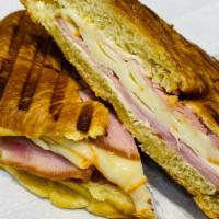 Croissant Ham/Cheese · Ham, Cheese, mayonnaise on croissant bread.