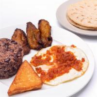 Llanero Breakfast · 2 eggs + queso frito (fried cheese) + casamiento (mixed rice and red beans) + fried plantain...