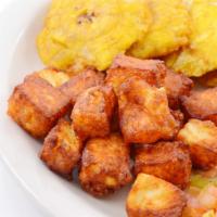 Fried Cheese With Green Plantains · fried cheese + tostones (green plantain) + cuajada (fresh cheese) + cabbage salad + pico de ...