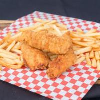 Chicken Tenders · 3 pcs with french fries. / 3 piezas con papas fritas.