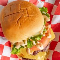 Burgers · Comes with American cheese, lettuce, pickles, tomato, and ritter's sauce served on a toasted...