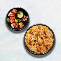 Chicken Biryani & Paneer Tikka · Cubes of cottage cheese marinated in yogurt, glazed in a traditional Indian clay oven. Serve...