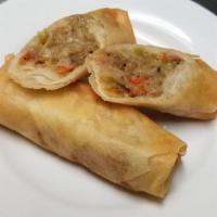 Vegetable Rolls (2Pc) · 2 pieces crispy spring roll stuffed with cabbage, carrot and mushroom.