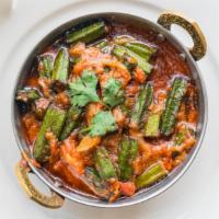 Bhindi Masala · Okra with tomato and spice.
