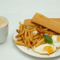 #1 Combo Candido'S Breakfast  · 2 fried eggs toast with butter,french fries and coffee with milk