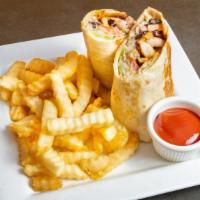 Chicken Wrap · Grilled chicken, lettuce, shredded cheese, tomato, black beans and chipotle mayo, wrapped in...