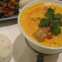 Massaman Curry · Select from chicken or beef or pork, or vegetarian Cooked with yellow  curry sauce