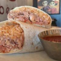 Burrito · One handcrafted flour tortilla filled with any meat, beans, rice and salsa.