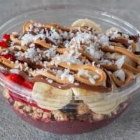 Frutella Acai Bowl · Organic acai with banana. Topped with granola, banana, strawberry, Nutella, peanut butter, a...