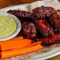 Grilled Wings · Chipotle-honey lime BBQ, avocado ranch.