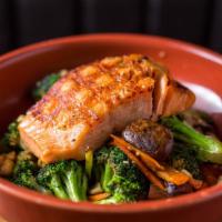 Grilled Salmon Wok Out Bowl · Consuming raw or undercooked meats, poultry, seafood, shellfish, or eggs may increase your r...