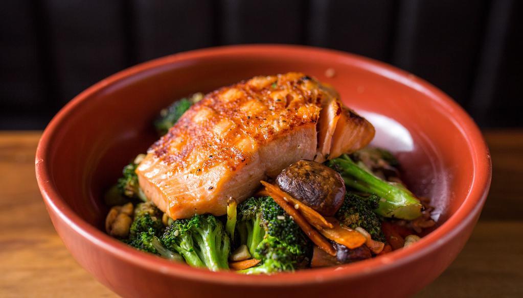 Grilled Salmon Wok Out Bowl · Consuming raw or undercooked meats, poultry, seafood, shellfish, or eggs may increase your risk for foodborne illness.