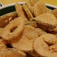 Pickle Chips · Fried dill pickle chips w/ ranch dipping sauce.