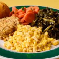 4 Vegetable Plate · Choose 4 vegetables comes w/ a corn muffin.