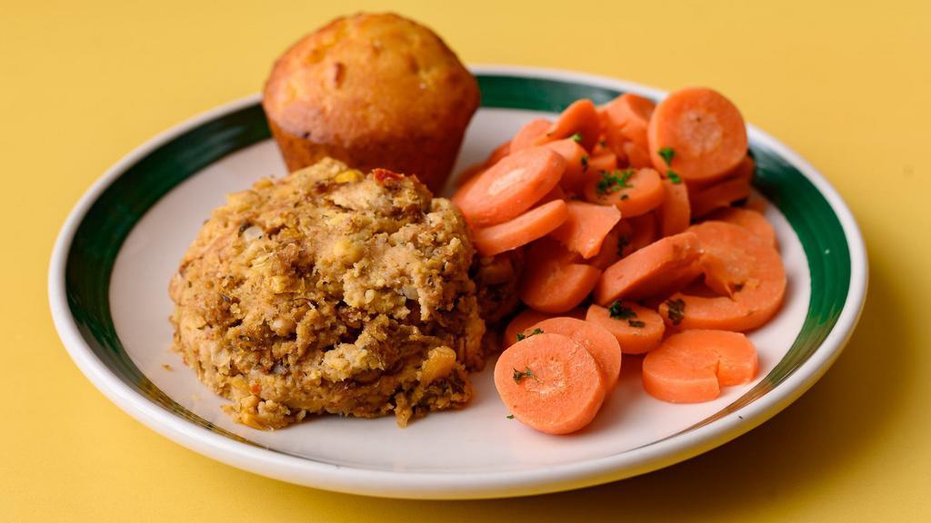 2 Vegetable Plate · Choose 2 vegetables comes w/ a corn muffin.