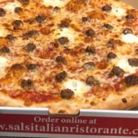 Sal'S Favorite Pizza (12) · Meatballs, ricotta cheese, Italian sausage, tomato sauce, mozzarella cheese.
