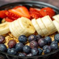 Açai Bowls · Açai sorbet, bananas, strawberries, frozen blueberries, and choice of oats and honey or frui...