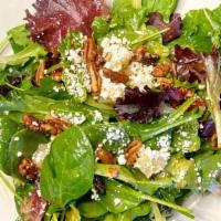Guantanamera Salad · Mixed field greens and baby spinach, caramelized Charleston pecan halves, diced pears, and g...