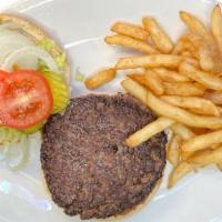 1/2 Pounder Sirloin Hamburger · The American classic. Your choice of cheese, lettuce, tomato, onions and pickles. (cooked to...