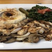 Grilled Chicken Plate · tender grilled chicken breast with sauteed onions and mushrooms