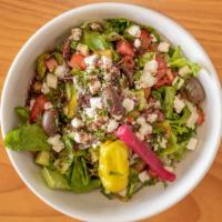 Greek Salad · lettuce, tomato, cucumber, onion, feta cheese,
kalamata olives, bell pepper and our house dr...