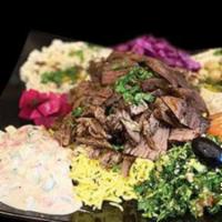 Beef Shawarma Platter · Slices of seasoned beef.