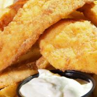 Fried Grouper Basket · Lightly fried fish fingers served with fries and tartar sauce.