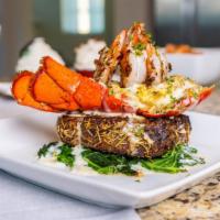 Surf And Turf Medallions · Filet Mignon medallions topped with lobster meat and shrimp, topped with a rosemary sauce, s...