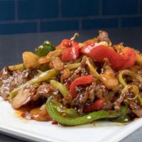 Beef W. Garlic Sauce · Hot and spicy.