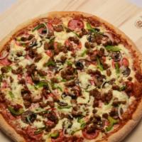 Deluxe · Pepperoni, Italian sausage, green peppers, mushrooms & onions