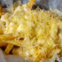 Four Cheese Fries · Gluten-free, vegetarian. Fries covered in brie, feta, Parmesan, cheese sauce.