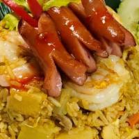 Deluxe Fried Rice · Shrimp, sliced beef, sliced chicken, pork and beef sausage, egg, English pea, onion, carrot,...