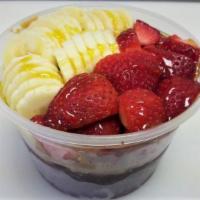 Acai Nut · Base: Organic ACAI
Toppings: -Peanut Butter Cream -Granola -Banana -Strawberries -Honey.
Siz...