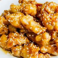 Sesame Chicken Or Beef · Hot. Chunks of chicken cooked in specially prepared sauce with fragrant sesame seeds.