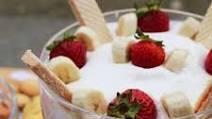 Strawberry Banana  Puddin · Homemade nana puddin with fresh strawberries and bananas drizzled with strawberry and vanill...