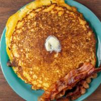 Buttermilk Pancakes (2) · With Bacon or With Sausage for an additional charge.