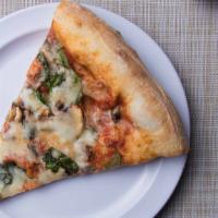 The Spinach & Shroom Special Slice · Spinach, fresh mushrooms, fresh garlic, and extra cheese.